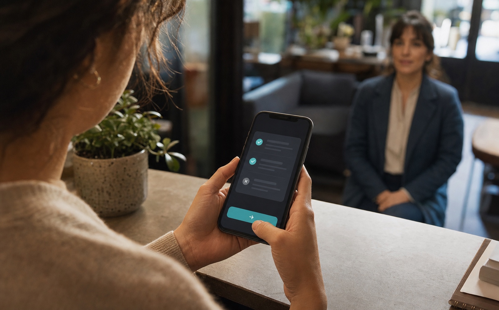 A person reviewing selected disclosure fields on a phone before approving a handoff
