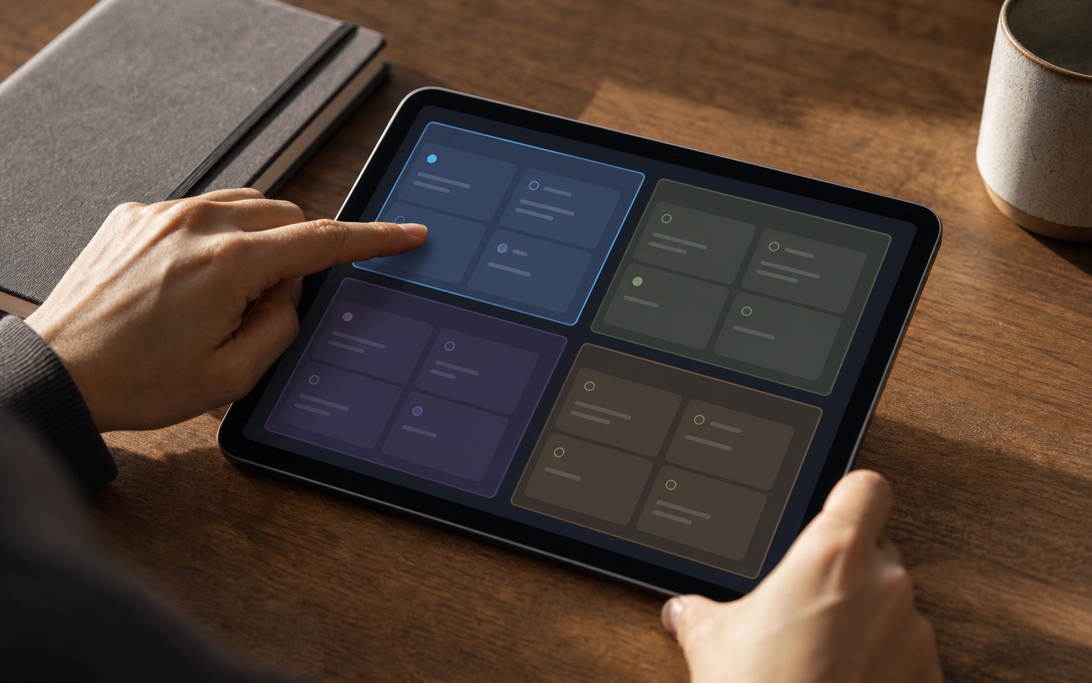 A tablet showing four isolated goal workspaces with no connections between them